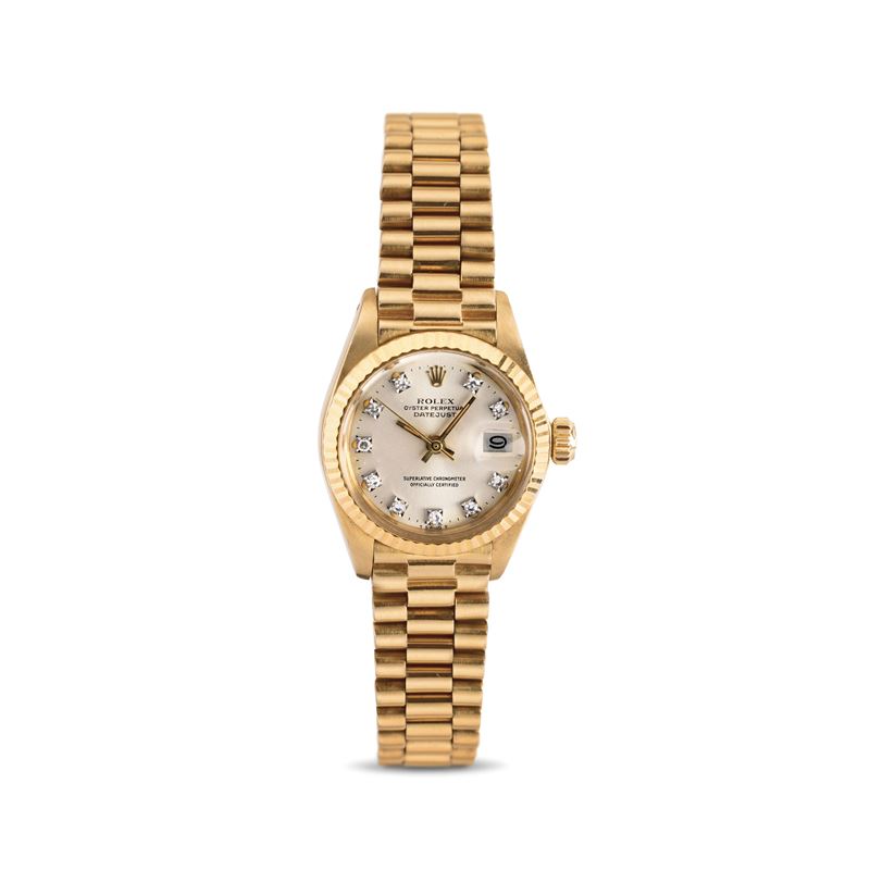 Rolex : Charming and refined Datejust Lady ref 6917, in 18k yellow gold, President bracelet, Argentè dial with diamond markers  - Auction Watches - Cambi Casa d'Aste