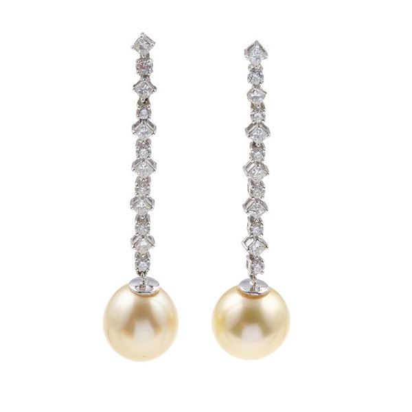 Pair of diamond and gold pearl earrings