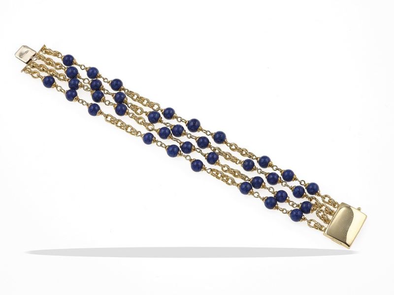 Multi-row blue paste and gold bracelet  - Auction Jewels - Cambi Casa d'Aste