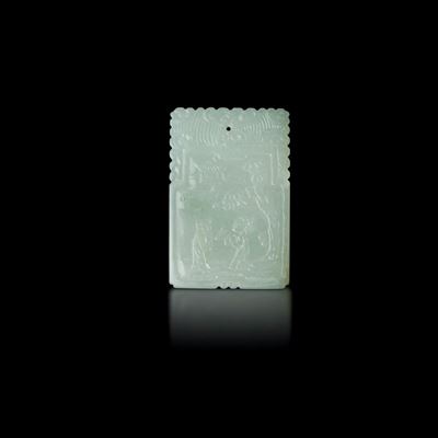 Placca in Giada Celadon con Decoro, Cina, Dinastia Qing, XIX Secolo