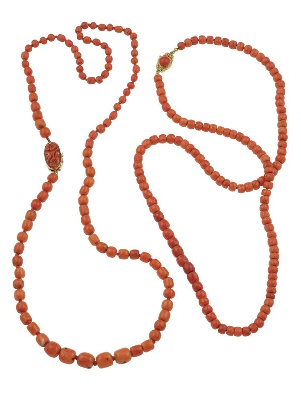 Two coral and gold necklaces