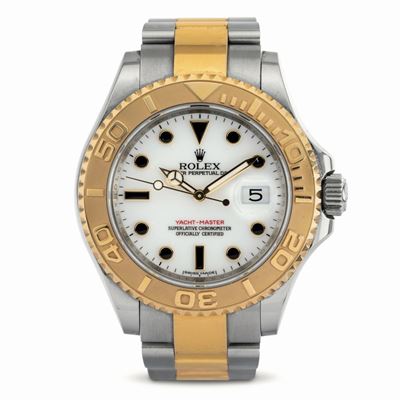 Sportivo ed Iconico Rolex Yacht Master Ref 16623 in Acciaio e Oro, Quadrante Bianco con Indici in...