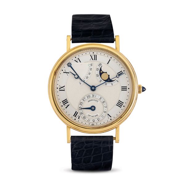 Classic and elegant Moonphase Power Reserve ref 3130 in 18k yellow gold, guilloche dial with complete  [..]