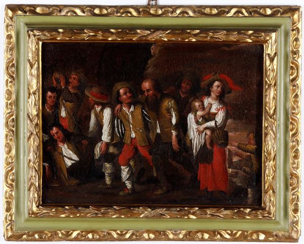 Scuola fiamminga del XVII secolo Scene di genere con popolani