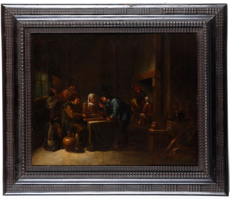 David Teniers : Interno di locanda  - olio su tavola - Asta Dipinti Antichi - Cambi Casa d'Aste