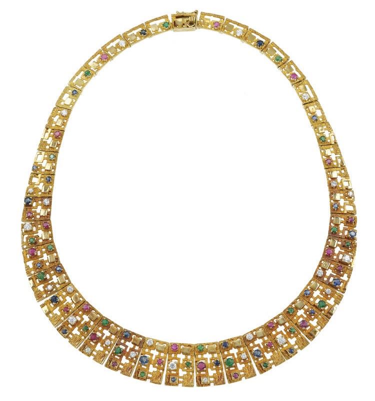 Girocollo con diamanti, smeraldi, rubini e zaffiri  - Asta Vintage Jewellery - Cambi Casa d'Aste
