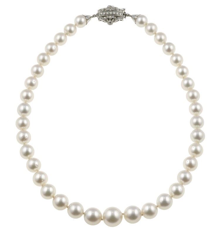 Cultured pearl necklace with diamond clasp  - Auction Fine Jewels - Cambi Casa d'Aste