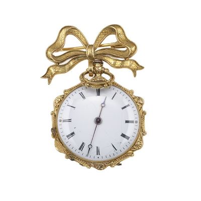 Spilla con Orologio Pendente con Miniatura e Smalti