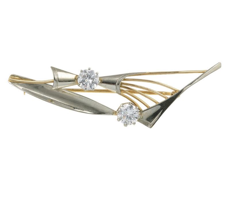Diamond and gold brooch  - Auction Fine Jewels - Cambi Casa d'Aste