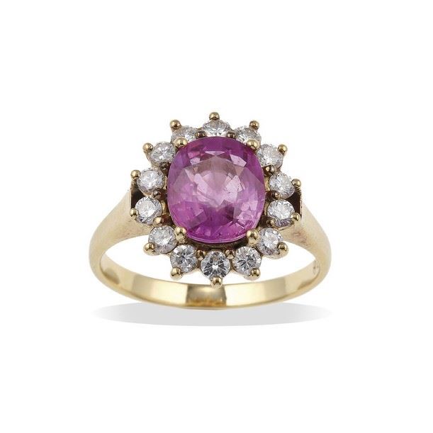 Pink corundum and diamond cluster ring  - Auction Jewels - Cambi Casa d'Aste