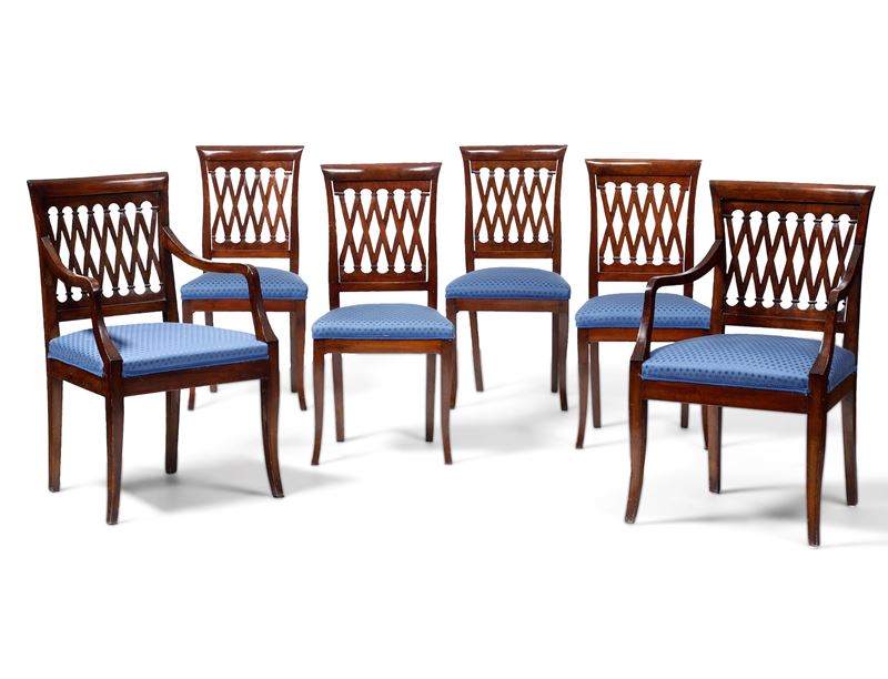 Insieme di due poltrone e quattro sedie in mogano. Inghilterra XIX secolo  - Asta Antiquariato - Cambi Casa d'Aste