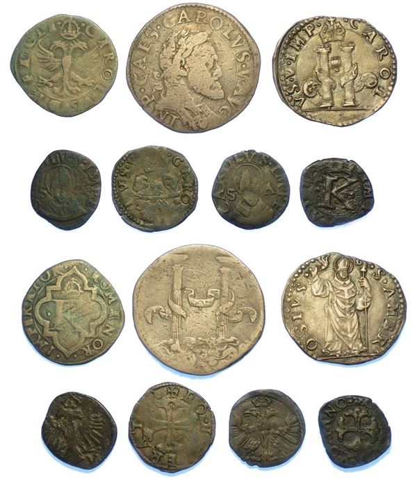 MILANO - CARLO V D'ASBURGO, 1535-1556. Lotto di sette monete.