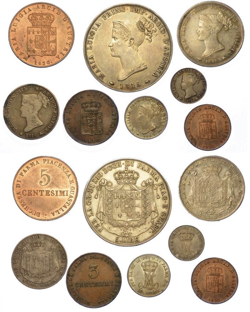PARMA - MARIA LUIGIA D'AUSTRIA, 1815-1847. Lotto di otto monete.  - Asta Numismatica - I - Cambi Casa d'Aste