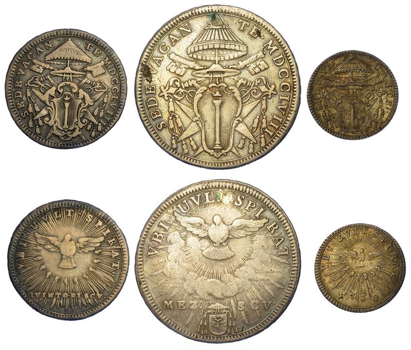 ROMA - SEDE VACANTE 1758. Lotto di tre monete.  - Auction Numismatics - I - Cambi Casa d'Aste