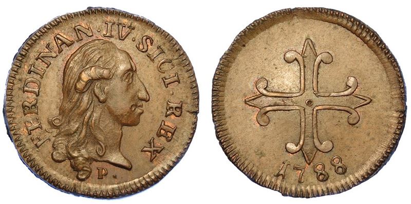 NAPOLI. FERDINANDO IV DI BORBONE, 1759-1816. Mezzo tornese o da 3 (?) cavalli 1788.  - Auction Numismatics - I - Cambi Casa d'Aste