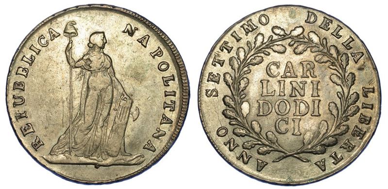 NAPOLI. REPUBBLICA NAPOLETANA, 1799. Piastra da 12 Carlini A. VII (1799).  - Auction Numismatics - I - Cambi Casa d'Aste