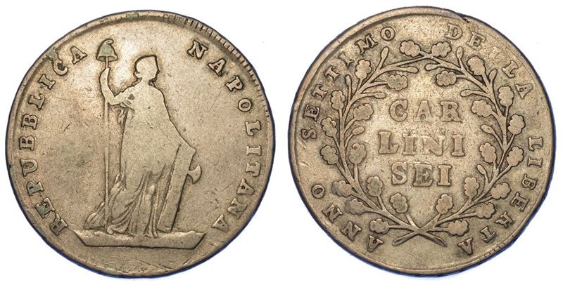 NAPOLI. REPUBBLICA NAPOLETANA, 1799. Mezza piastra da 6 Carlini A. VII (1799).  - Asta Numismatica - I - Cambi Casa d'Aste