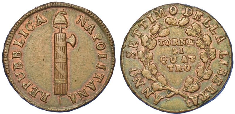 NAPOLI. REPUBBLICA NAPOLETANA, 1799. 4 Tornesi Anno VII (1799).  - Auction Numismatics - I - Cambi Casa d'Aste