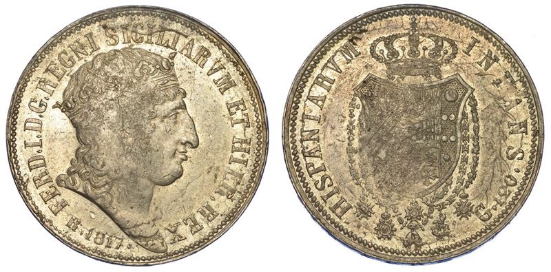 NAPOLI. FERDINANDO I DI BORBONE, 1816-1825. Piastra da 120 Grana 1817. Reimpressa.  - Asta Numismatica - I - Cambi Casa d'Aste