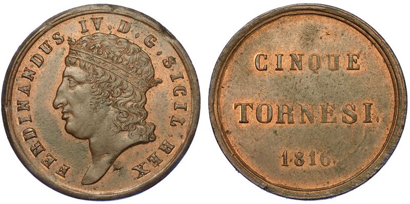 NAPOLI. FERDINANDO I DI BORBONE, 1816-1825. 5 Tornesi 1816.  - Asta Numismatica - I - Cambi Casa d'Aste