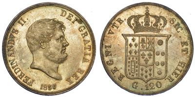 Napoli. Ferdinando II di Borbone, 1830-1859. Piastra da 120 Grana 1856.