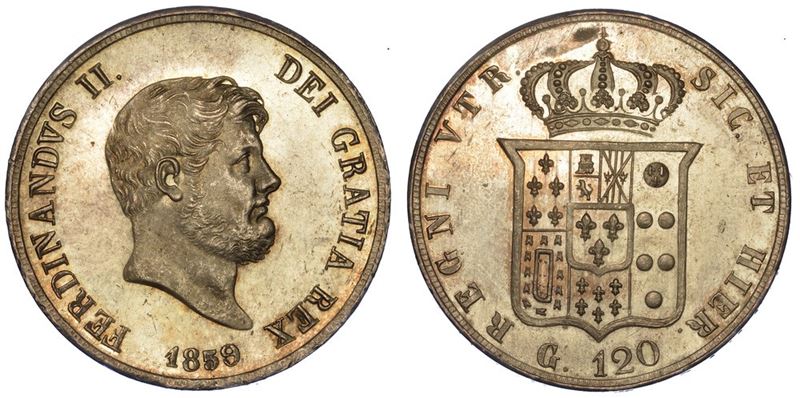 NAPOLI. FERDINANDO II DI BORBONE, 1830-1859. Piastra da 120 Grana 1859.  - Asta Numismatica - I - Cambi Casa d'Aste