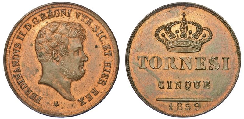 NAPOLI. FERDINANDO II DI BORBONE, 1830-1859. 5 Tornesi 1859.  - Asta Numismatica - I - Cambi Casa d'Aste