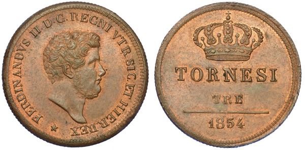 NAPOLI. FERDINANDO II DI BORBONE, 1830-1859. 3 Tornesi 1854.