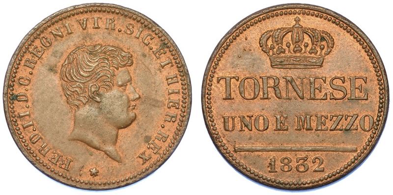 NAPOLI. FERDINANDO II DI BORBONE, 1830-1859. 1 e mezzo tornese 1832.  - Asta Numismatica - I - Cambi Casa d'Aste