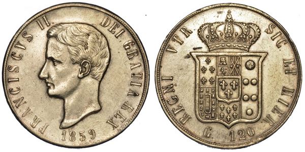 NAPOLI. FRANCESCO II DI BORBONE, 1859-1860. Piastra da 120 Grana 1859.