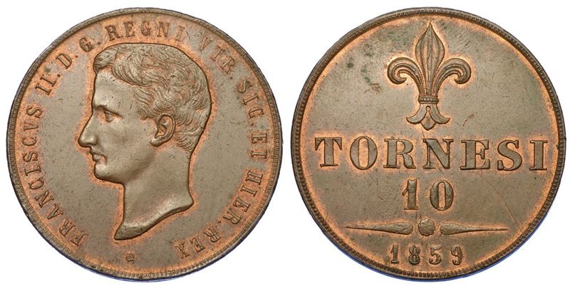 NAPOLI. FRANCESCO II DI BORBONE, 1859-1860. 10 Tornesi 1859.  - Asta Numismatica - I - Cambi Casa d'Aste