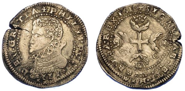 MESSINA. FILIPPO III DI SPAGNA, 1598-1621. Mezzo scudo 1610.