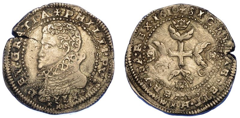 MESSINA. FILIPPO III DI SPAGNA, 1598-1621. Mezzo scudo 1610.  - Auction Numismatics - I - Cambi Casa d'Aste