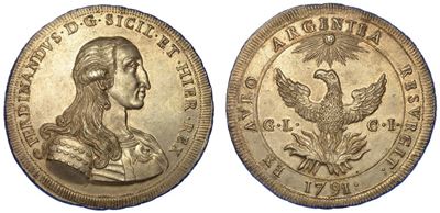Palermo. Ferdinando III di Borbone, 1759-1816. Oncia da 30 Tarì 1791.