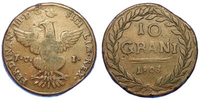 Palermo. Ferdinando III di Borbone, 1759-1816. 10 Grani 1803.