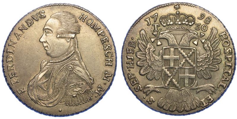 MALTA. FERDINAND VON HOMPESCH, 1797-1798. 30 tarì 1798.  - Auction Numismatics - I - Cambi Casa d'Aste