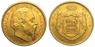 Monaco. Charles III, 1856-1889. 100 Francs 1886. Parigi.