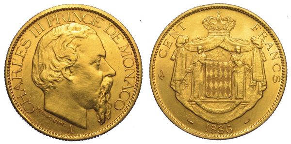 MONACO. CHARLES III, 1856-1889. 100 Francs 1886. Parigi.