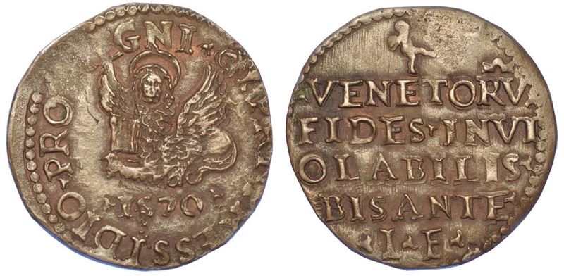 VENEZIA. PIETRO LOREDAN (1567-1570) - ASSEDIO TURCO DI FAMAGOSTA, 1570. Bisante ossidionale 1570.  - Auction Numismatics - I - Cambi Casa d'Aste