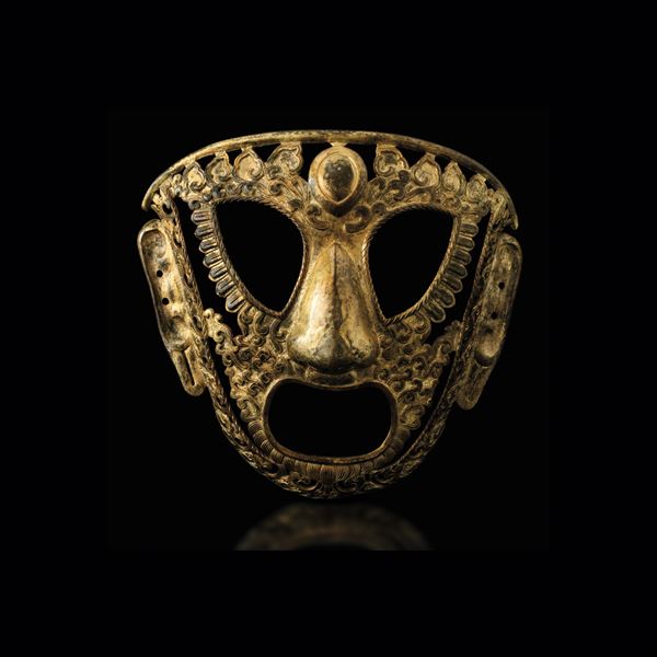 Maschera in bronzo dorato, Tibet, XVIII secolo