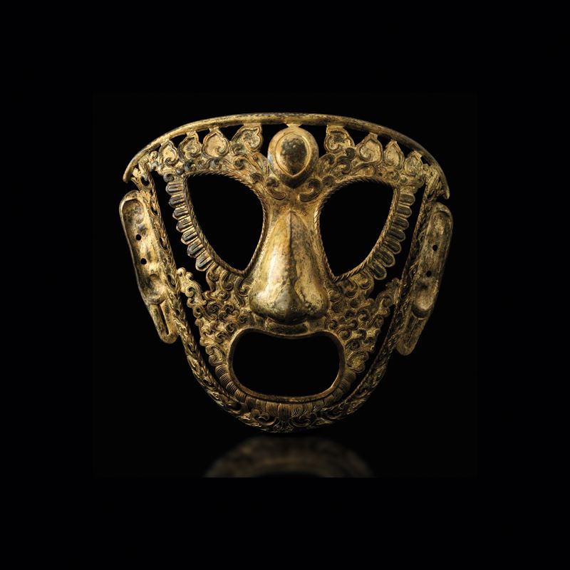 Maschera in bronzo dorato, Tibet, XVIII secolo  - Asta Fine Chinese Works of Art - Cambi Casa d'Aste