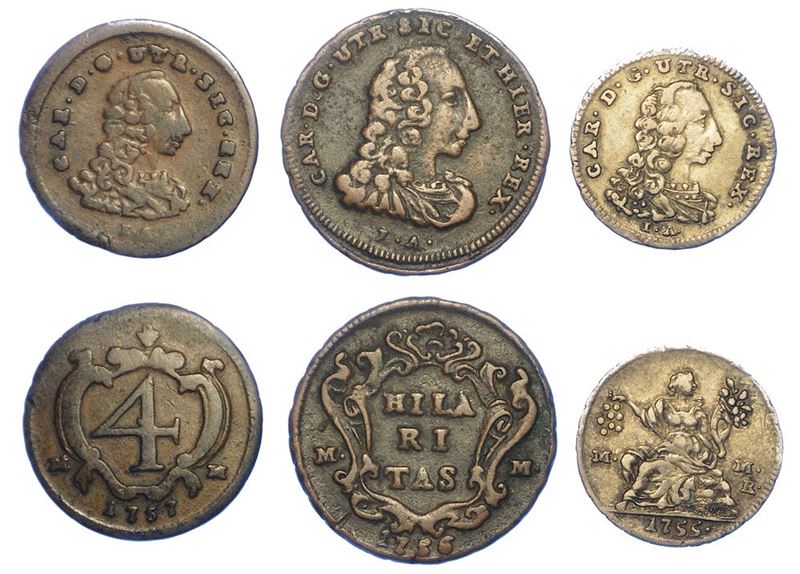 NAPOLI - CARLO DI BORBONE, 1734-1759. Lotto di tre monete.  - Asta Numismatica - I - Cambi Casa d'Aste