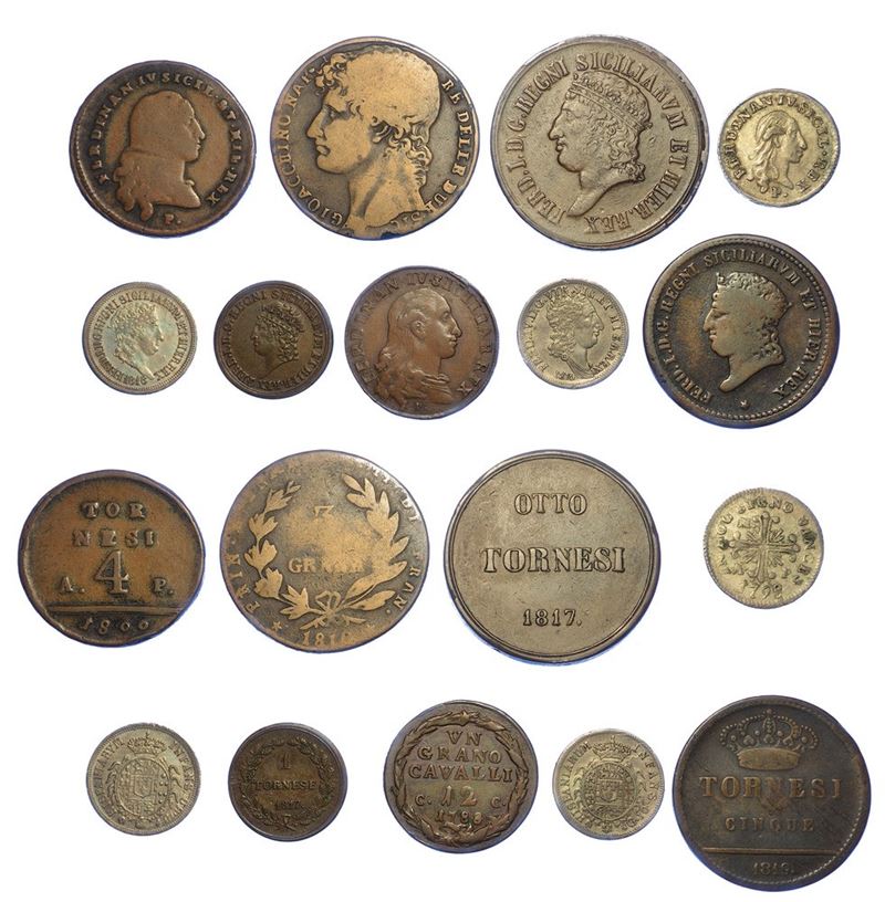 NAPOLI - FERDINANDO IV (I) DI BORBONE E GIOACCHINO NAPOLEONE (MURAT), 1759-1825. Lotto di nove monete.  - Auction Numismatics - I - Cambi Casa d'Aste