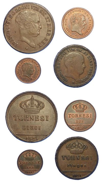 Napoli - Francesco i di Borbone, 1825-1830. Lotto di Quattro Monete.