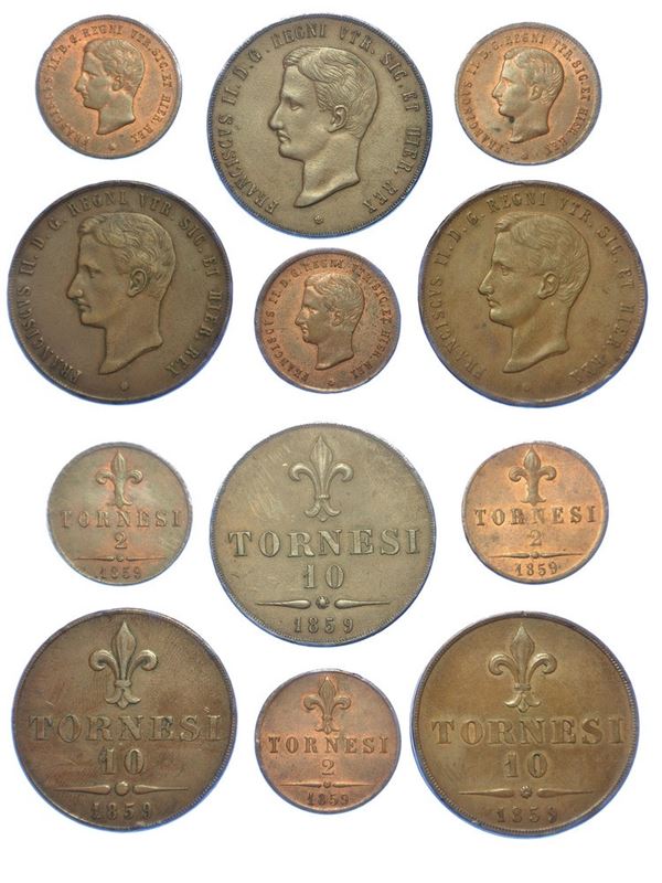 NAPOLI - FRANCESCO II DI BORBONE, 1859-1860. Lotto di sei monete.