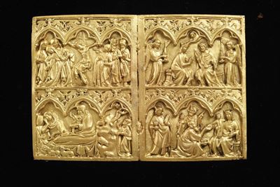 Dittico Raffigurante Scene della Vita di Maria. da un Modello Medievale in Avorio. Oreficeria del...