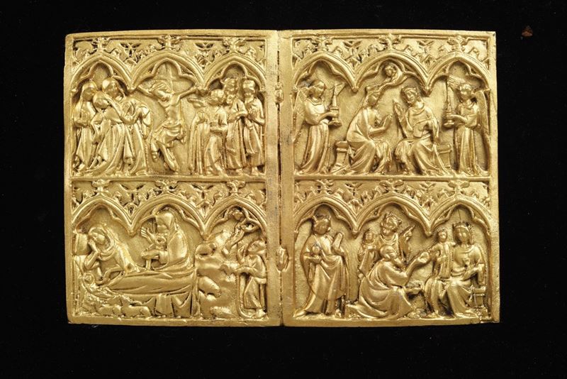 Dittico raffigurante scene della vita di Maria. Da un modello medievale in avorio. Oreficeria del XX secolo  - Asta Argenti - Cambi Casa d'Aste