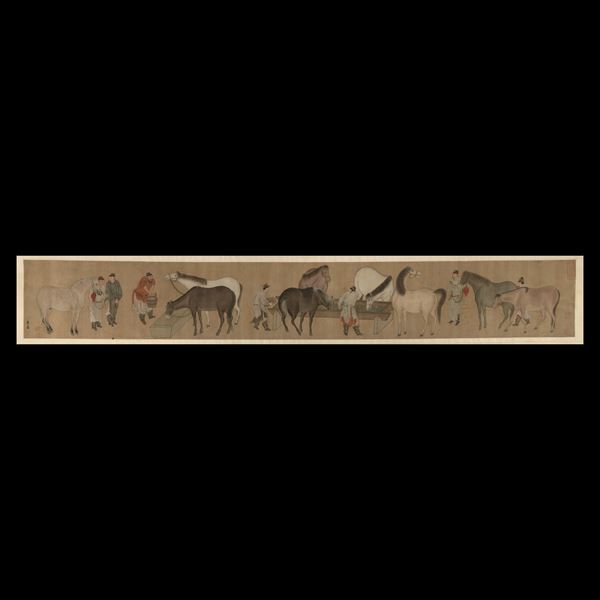 Dipinto su seta raffigurante cavalli con personaggi, nei modi di Zhao Mangfu, Cina, Dinastia Qing, XIX secolo
