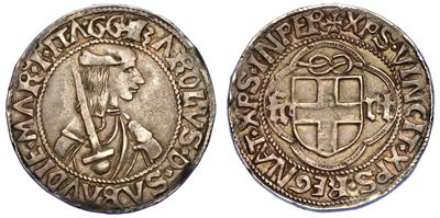 Ducato di Savoia. Carlo i di Savoia. il Guerriero, 1482-1490. Testone (i Tipo). Cornavin.