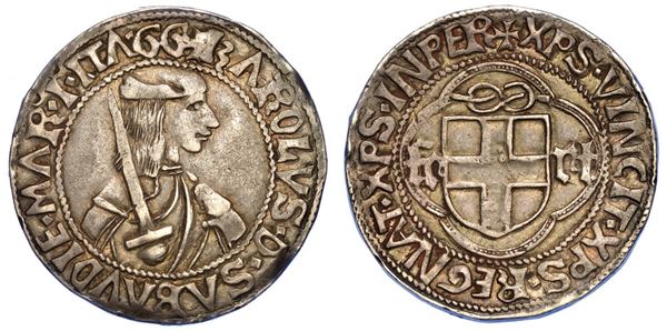 DUCATO DI SAVOIA. CARLO I DI SAVOIA. IL GUERRIERO, 1482-1490. Testone (I tipo). Cornavin.